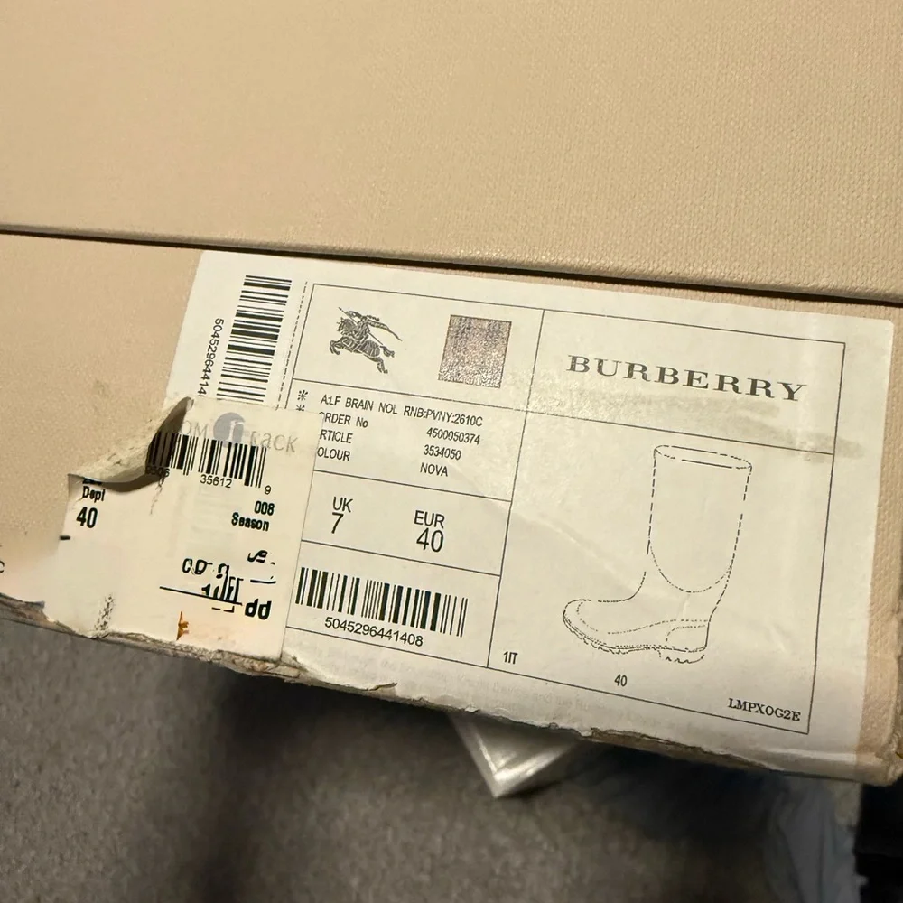 Burberry Tan and Black Very pretty Patterned Women's Rain Boots - Picture 2 of 10